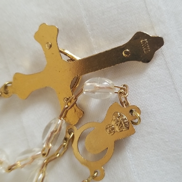 Catholic Crucifix Gold Tone Clear Rosary Beads - Picture 4 of 7